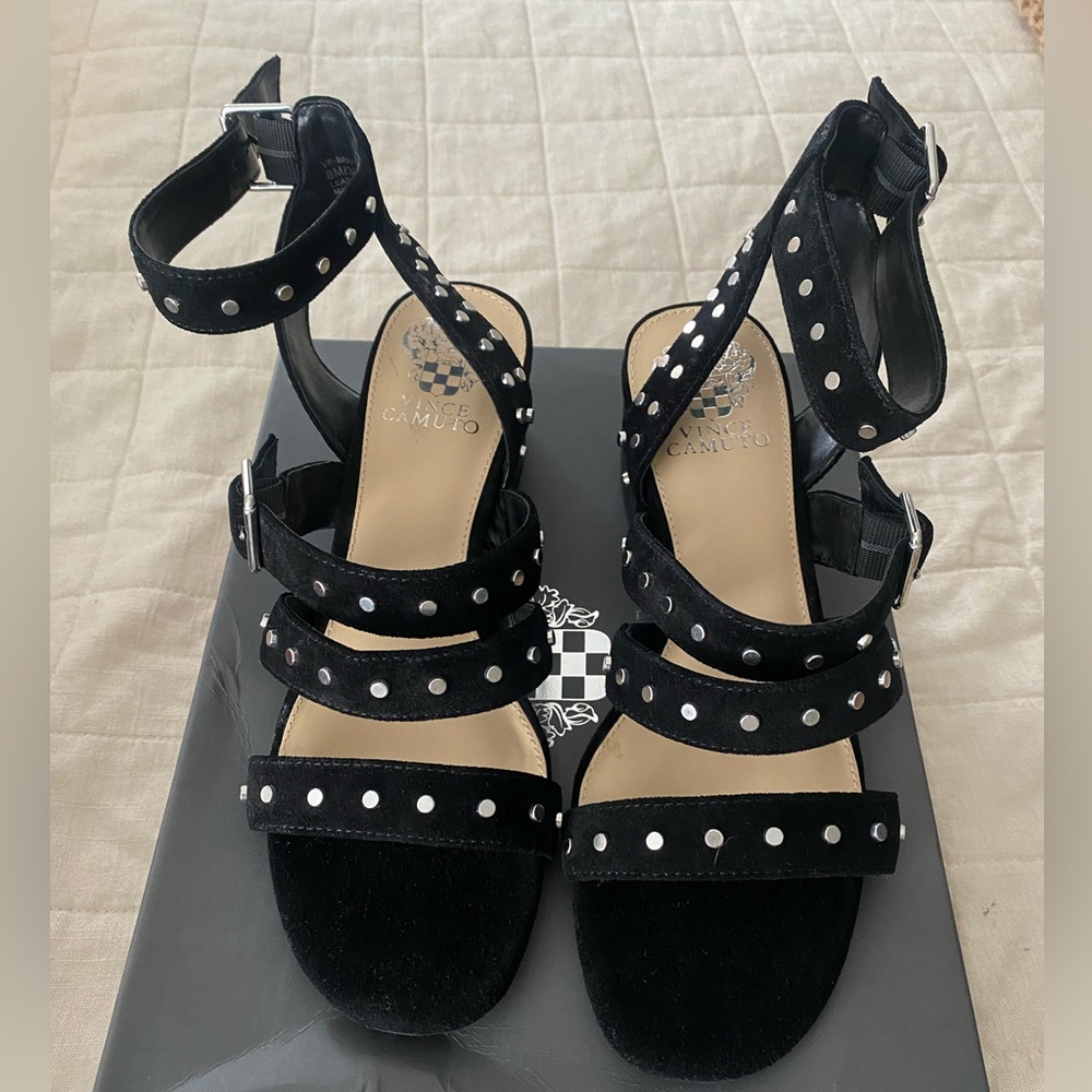 Vince Camuto Black Studded Strappy Sandals